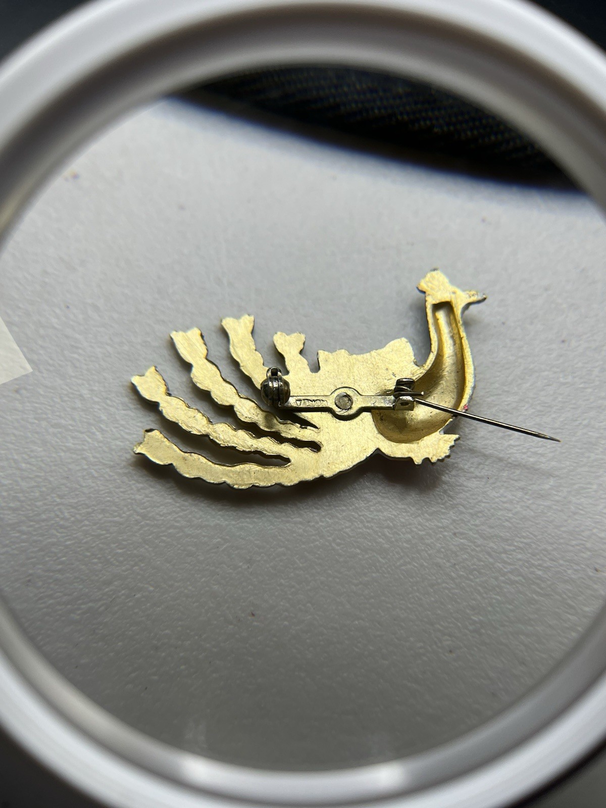 Vintage Gold Tone Painted Peacock Brooch Pin Marked KOREA