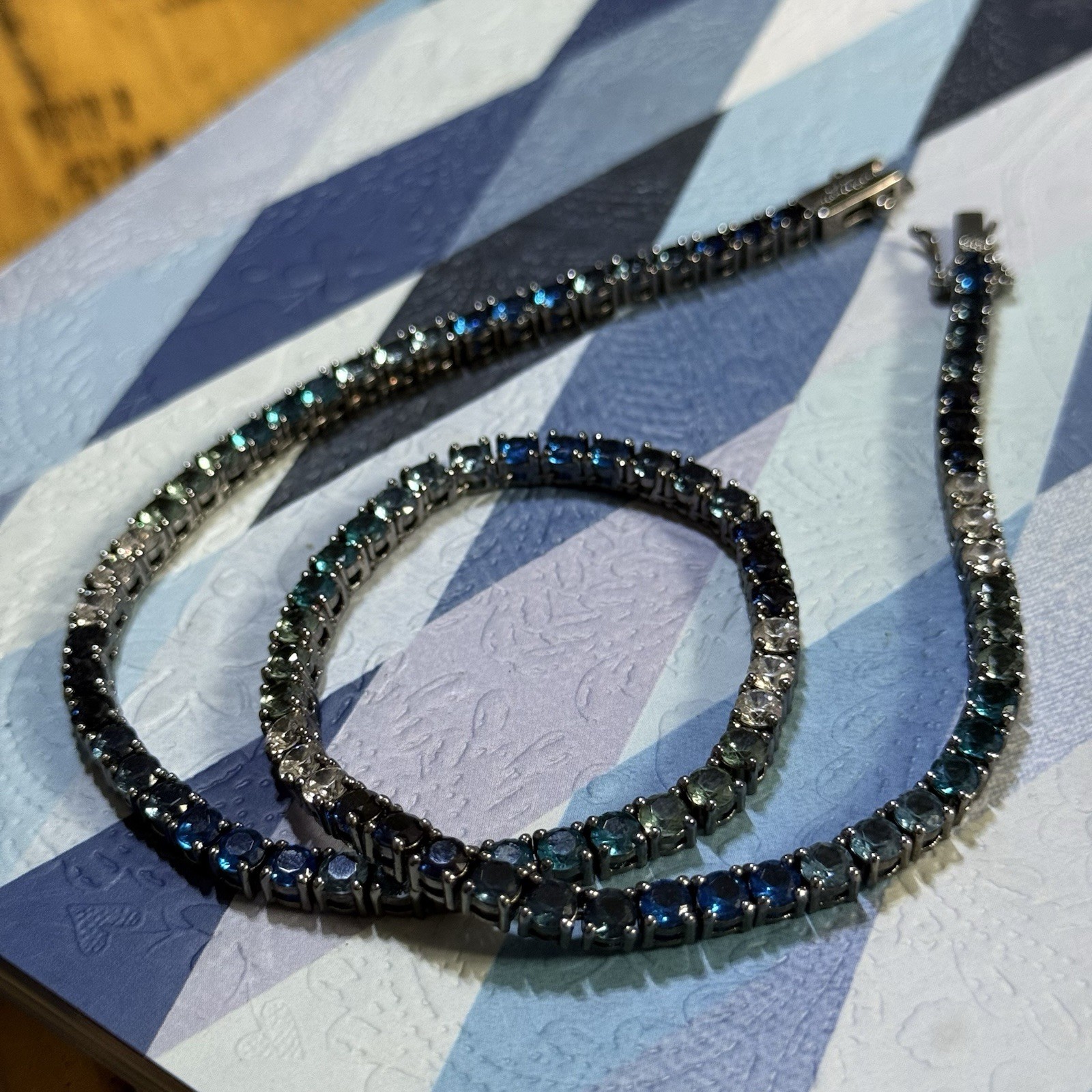 KURT GEIGER LONDON TENNIS COLLAR NECKLACE Blues RAINBOW CRYSTAL RHINESTONES