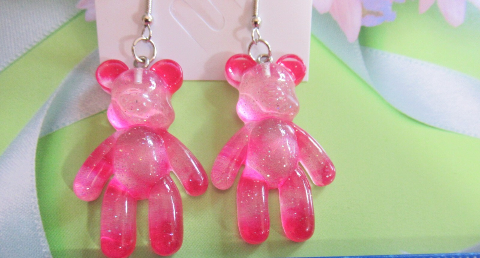 MULTICOLOR & PINK TONE GUMMY BEAR GLITTER DROP DANGLE EARRINGS- YOU CHOOSE