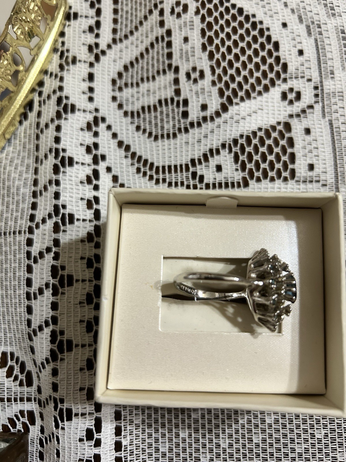 Vintage Art Deco Style Marquise Cut Blue Sapphire and rhinestones 18 kHGE Sz8