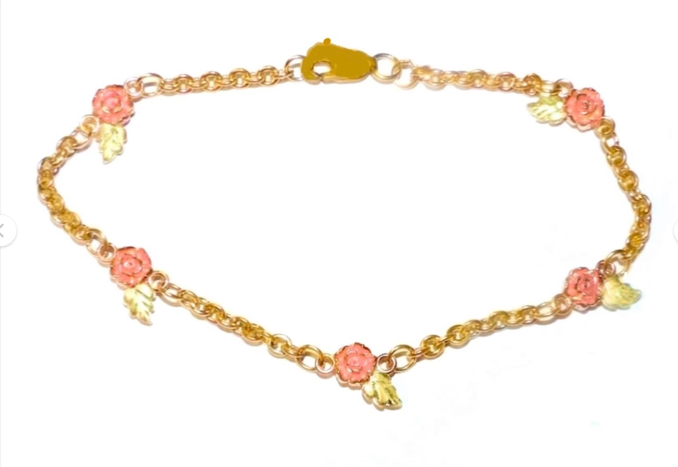 Black Hills Gold 10k Double Sided Rose Leaves Bracelet 8 1/2 Inch