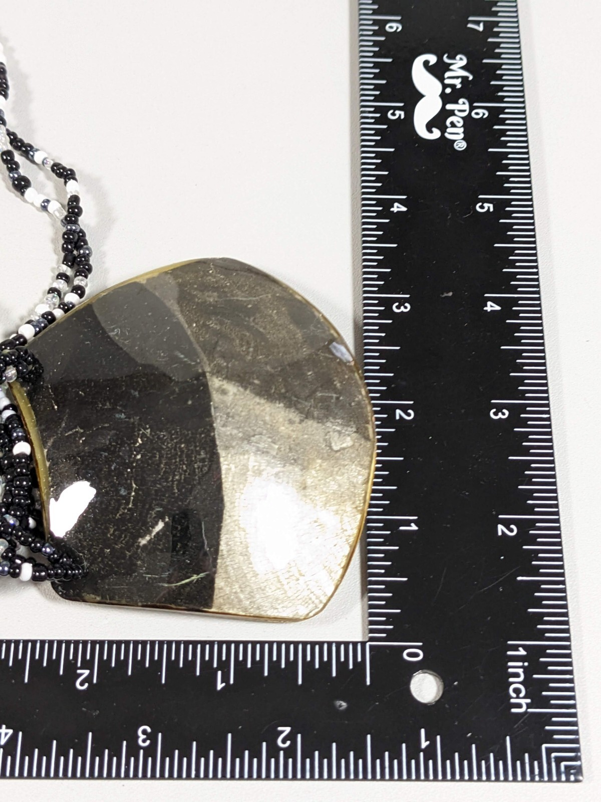 Black Gray White Glass Seed Bead Acrylic Curved Dome Pendant Necklace 20 inch
