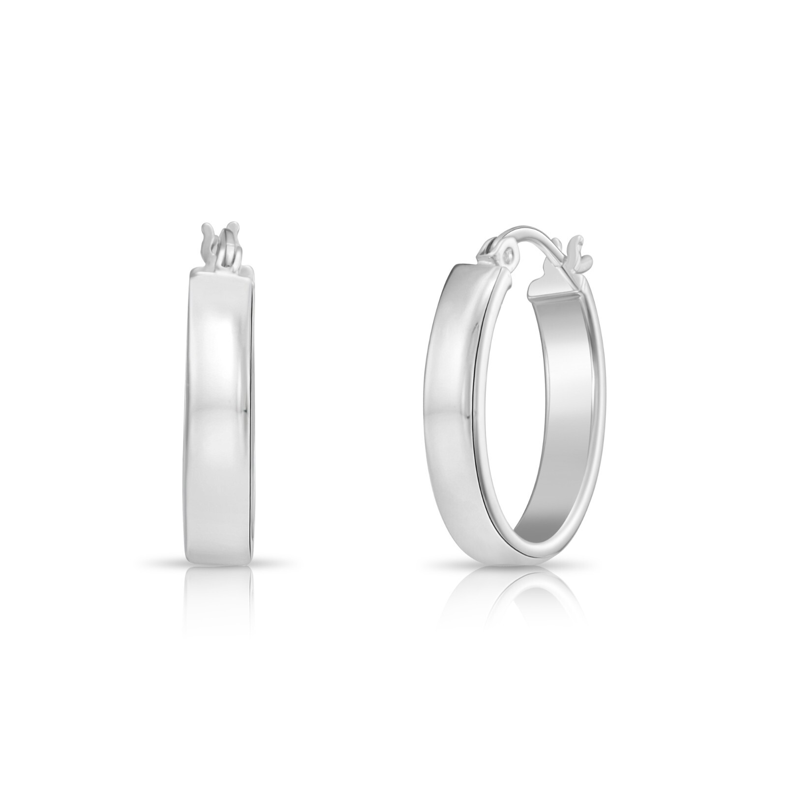 925 Solid Sterling Silver Shiny Polished Oval Creole Hoop Earrings Minimalist