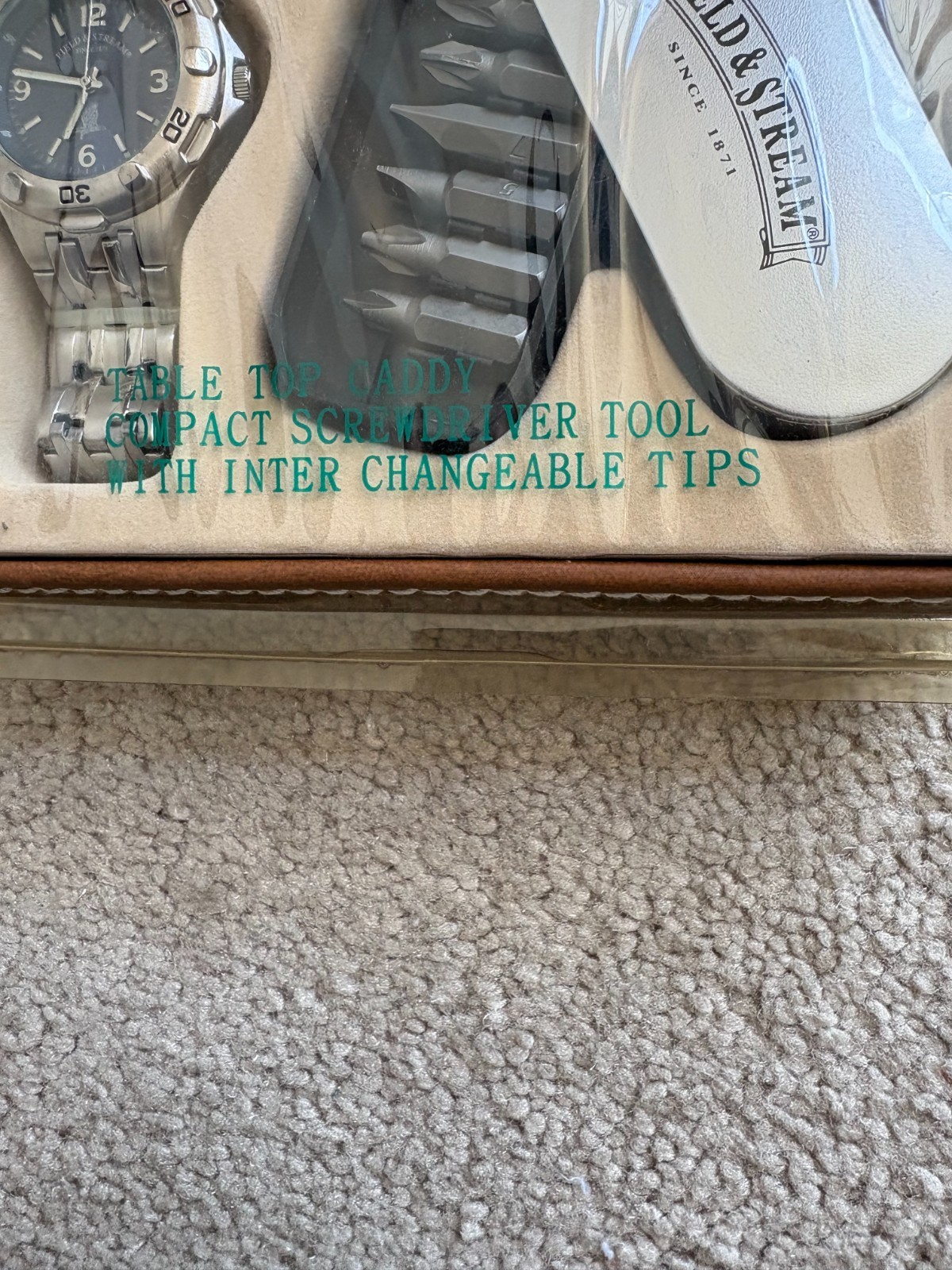 Field & Stream Table Top Caddy Watch & Screwdriver Kit New in Opened Pkg