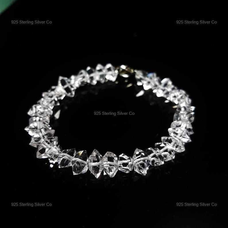 925 Sterling Silver Natural Herkimer Diamond Quartz Beaded Wife Bracelet Jewelry
