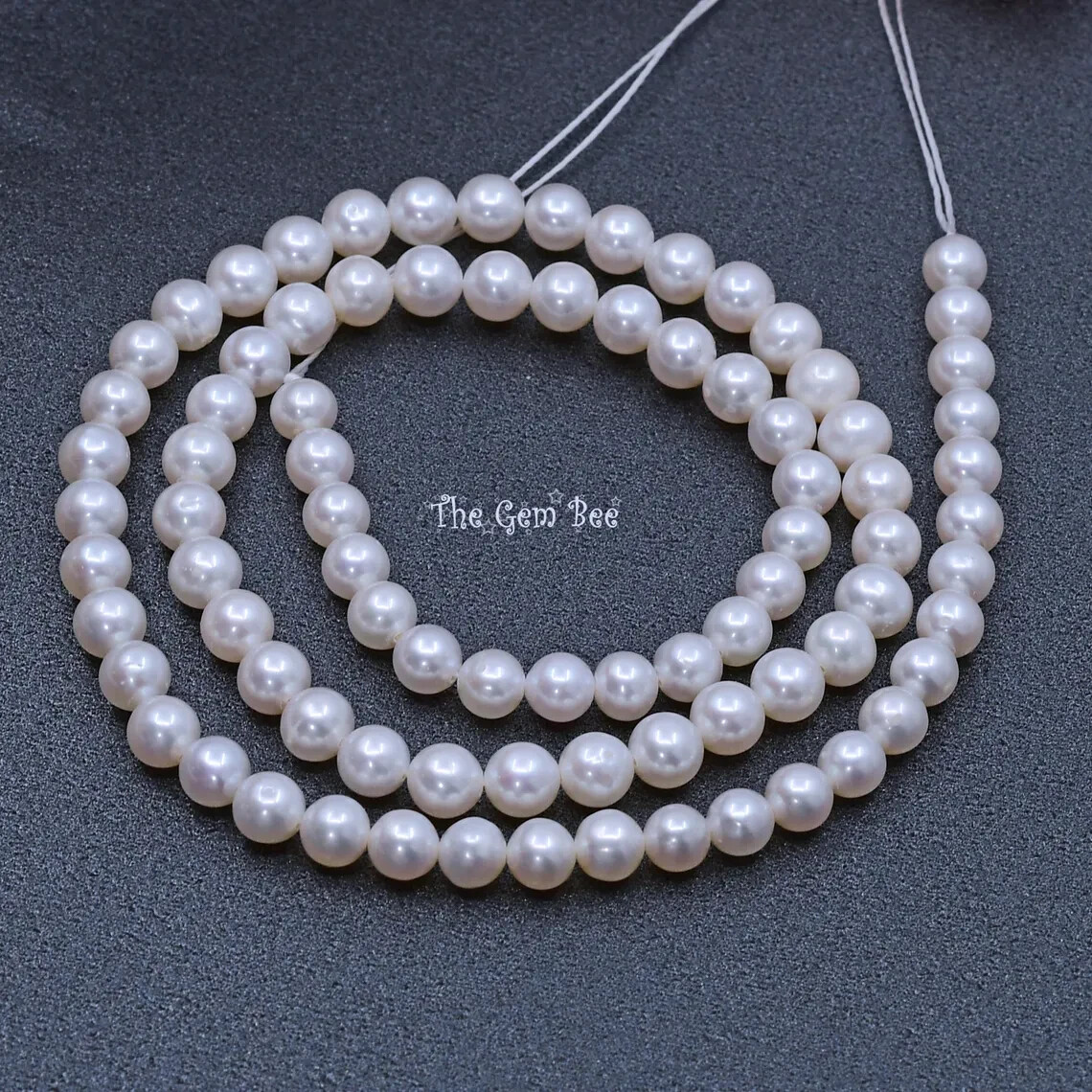 5mm Glowing Iridescent FW Cultured Near Round Cream White Pearl Bead 15.2″ (84)