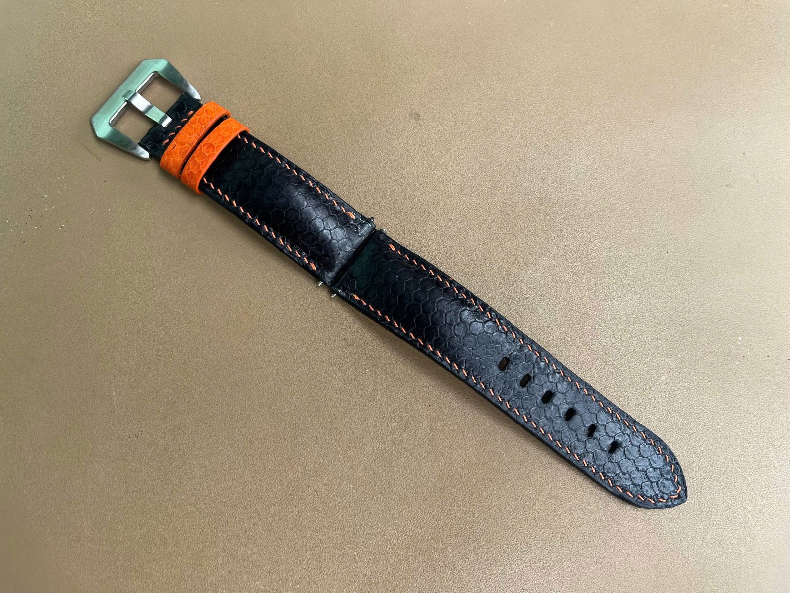 Black Snake Leather Watch Strap Band, Size 16mm 18mm 20mm 21mm 22mm 24mm 26mm