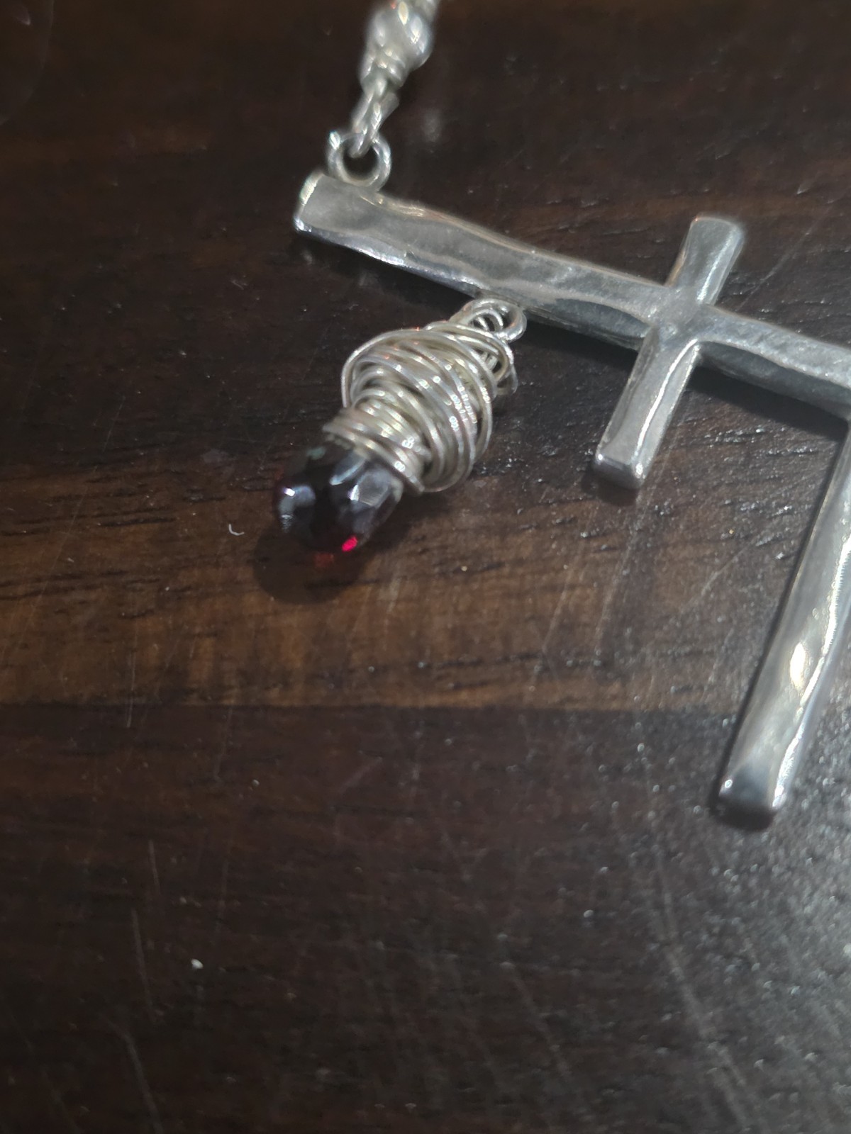 Sterling Silver 925 3 Crosses Necklace 9 Grams Red Stone