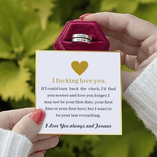 I Fcking Love You Ring, Stainless Steel Engraved Inspirational Words Heart Open
