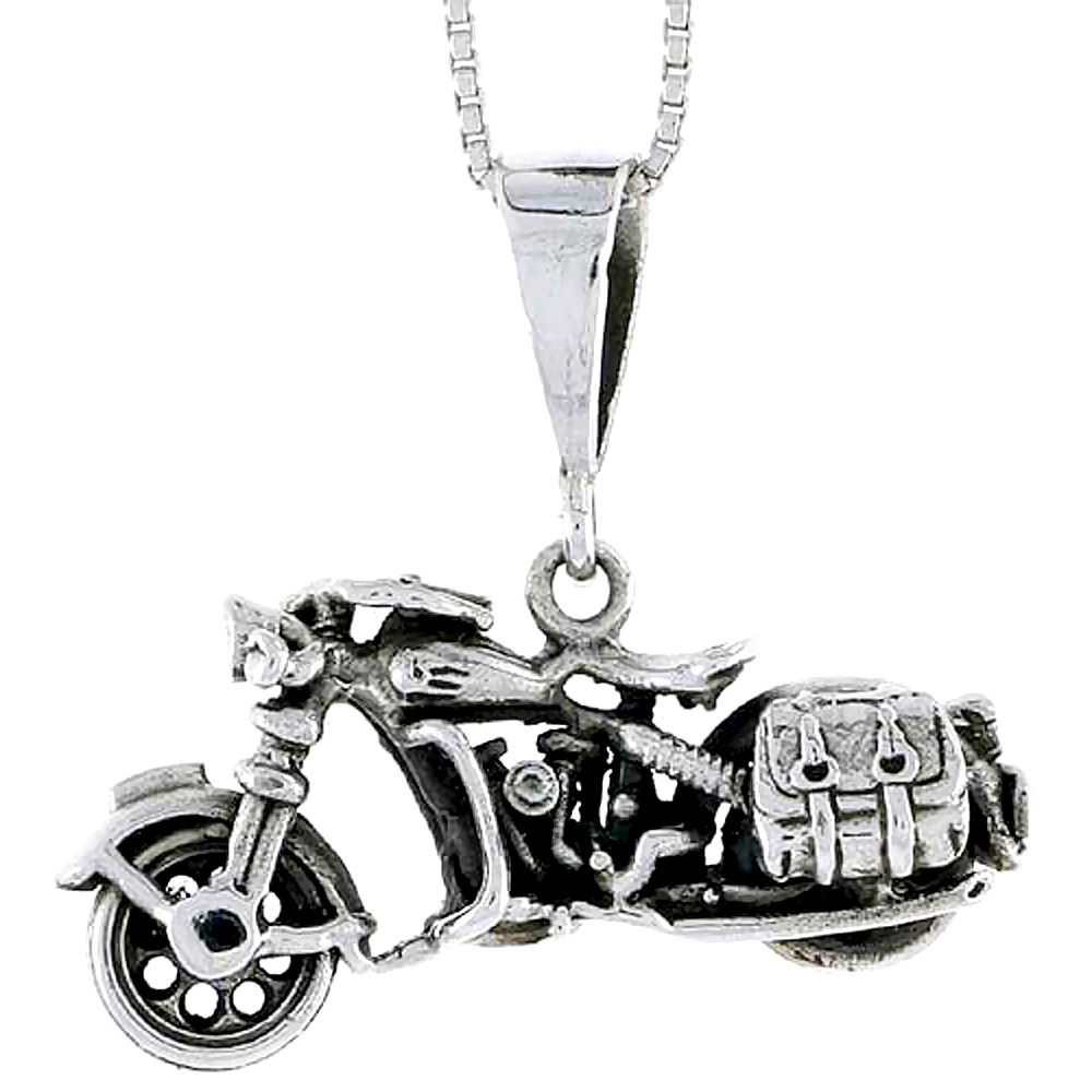 Sterling Silver Motorcycle 3D Pendant, Italian Box Chain