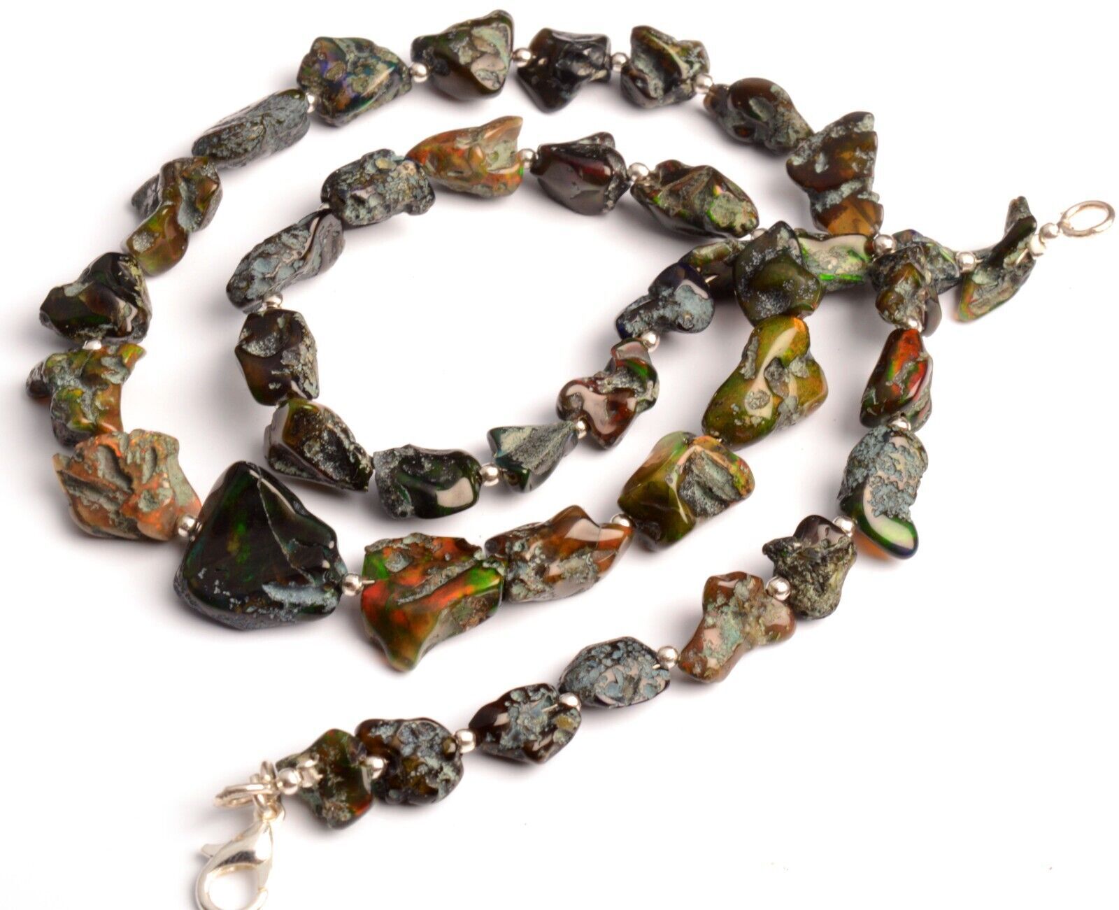 Natural Gem Black Fire Opal 9 to 15 mm Size Rough Nugget Beads 19″ Necklace
