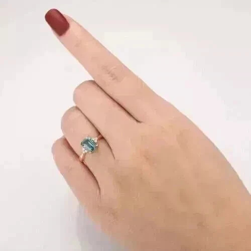 3.17 Ct Oval Cut Aquamarine Ring Diamond Engagement Ring 14K Yellow Gold
