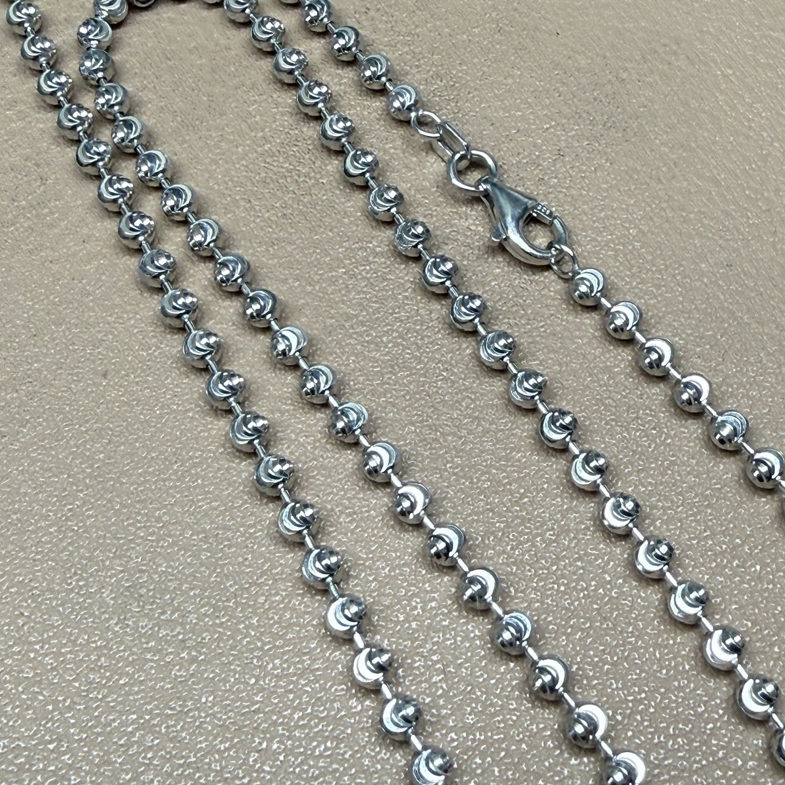 925 Sterling Silver Italy Moon Cut Bead Ball Chain Necklace 20.25” 2.8mm