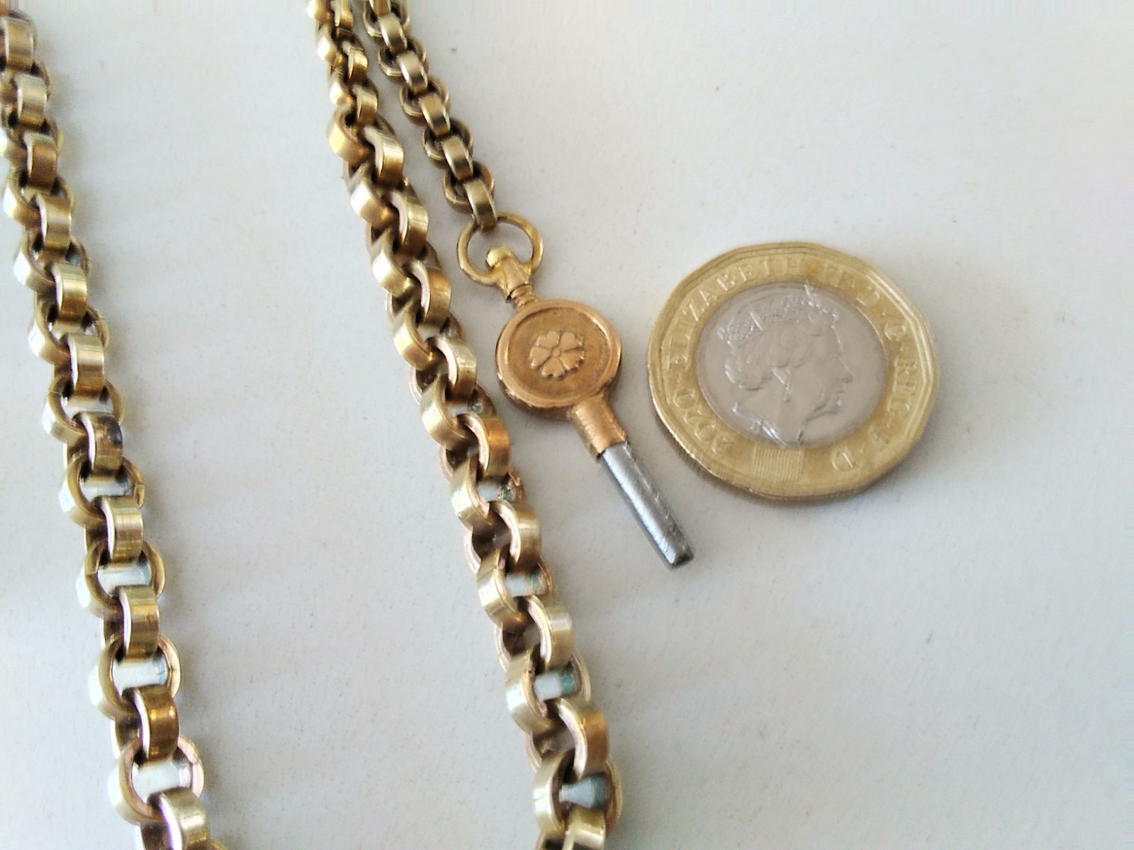 Antique Pocket Watch Chain Belcher Link yellow gold 34g L.B. CANADA
