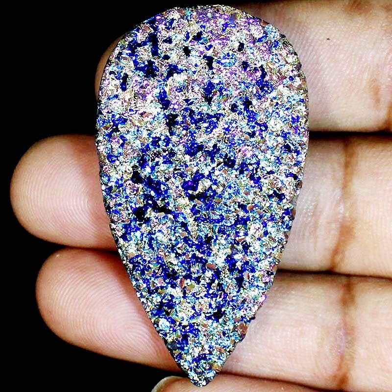 137.65 CTS Natural Titanium Druzy agate PEAR Cabochon Gemstone 32x58x10 mm BC-28