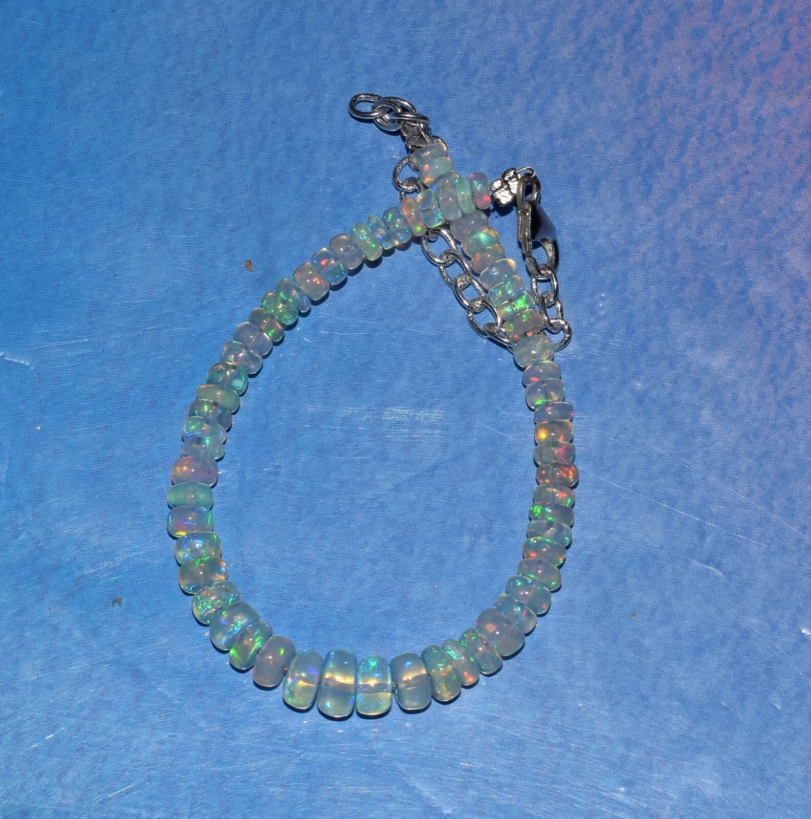 925 Sterling Silver Natural Ethiopian Opal Gemstone Beads 7″Bracelet ##F1730