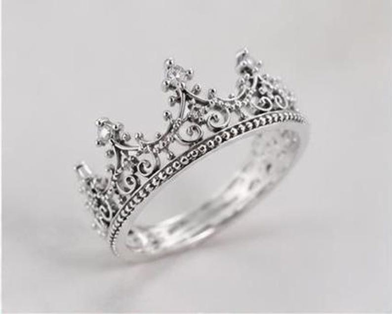 925 Sterling Silver Crown Ring Princess Tiara Queen Filigree Minimalist