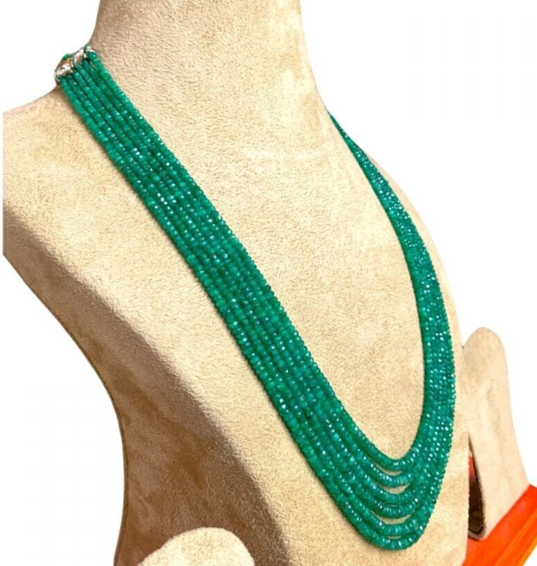 Emerald Beaded Necklace, Micro Cut Faceted Emerald Beads Necklace,3 to 6mm beads