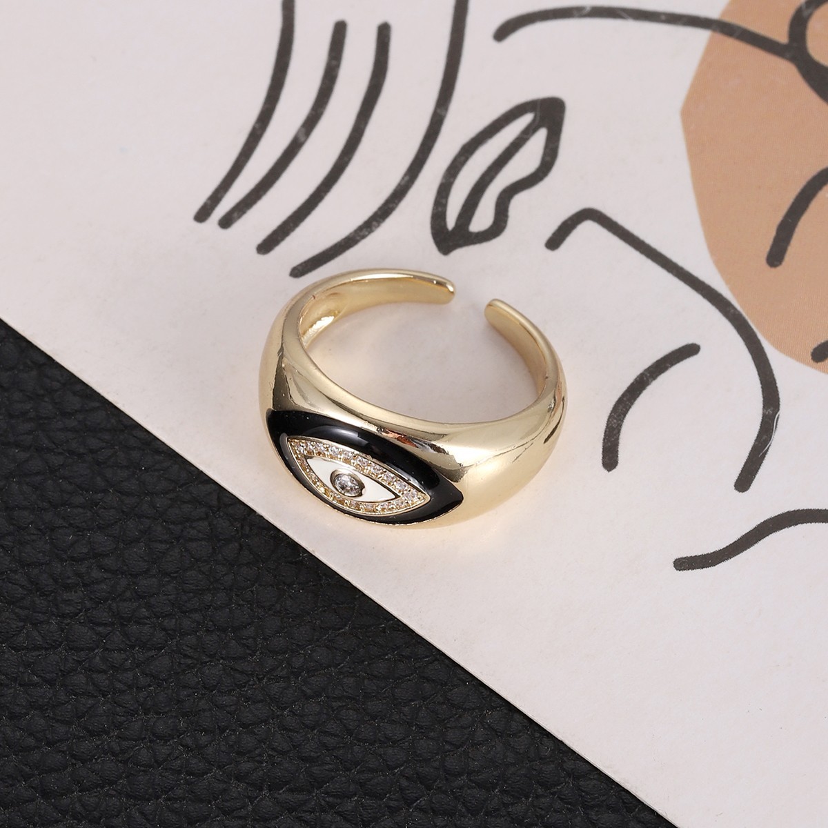 1Pcs Zircon Vintage Evil Eye Finger Ring For Women Men Gift Gold Color Turkish
