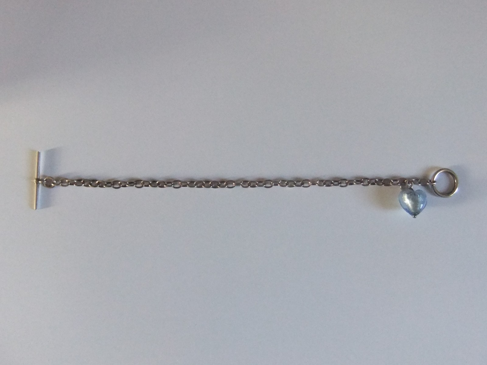 SOLID STERLING SILVER T BAR BRACELET WITH HEART CHARM * 8.45 grams *