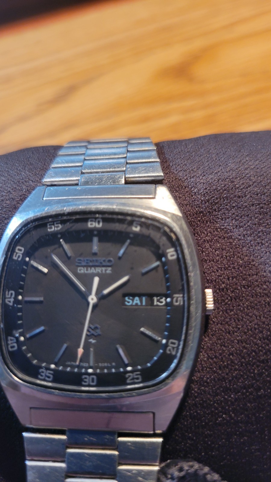 VintageSeiko Quartz Men’s Day/Date 35mm Black Dial Silver Steel Bracelet