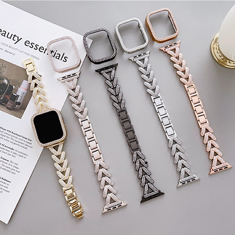 Bling Metal Watch Band Strap Case Cover For iWatch Series 10 9 8 7 6 5 SE Ultra