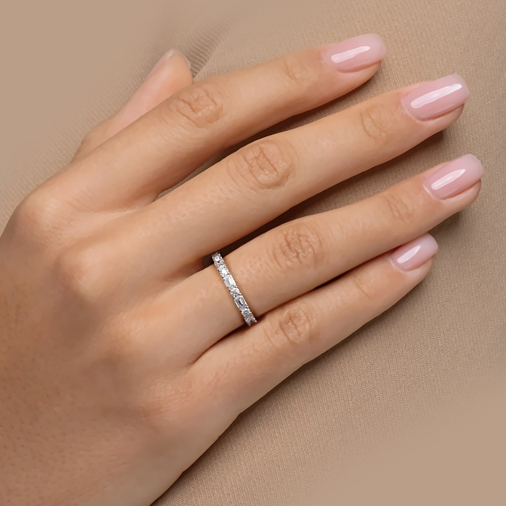 Engagement Eternity Band Emerald Cut 2 Carat Lab Grown Diamond 14K White Gold