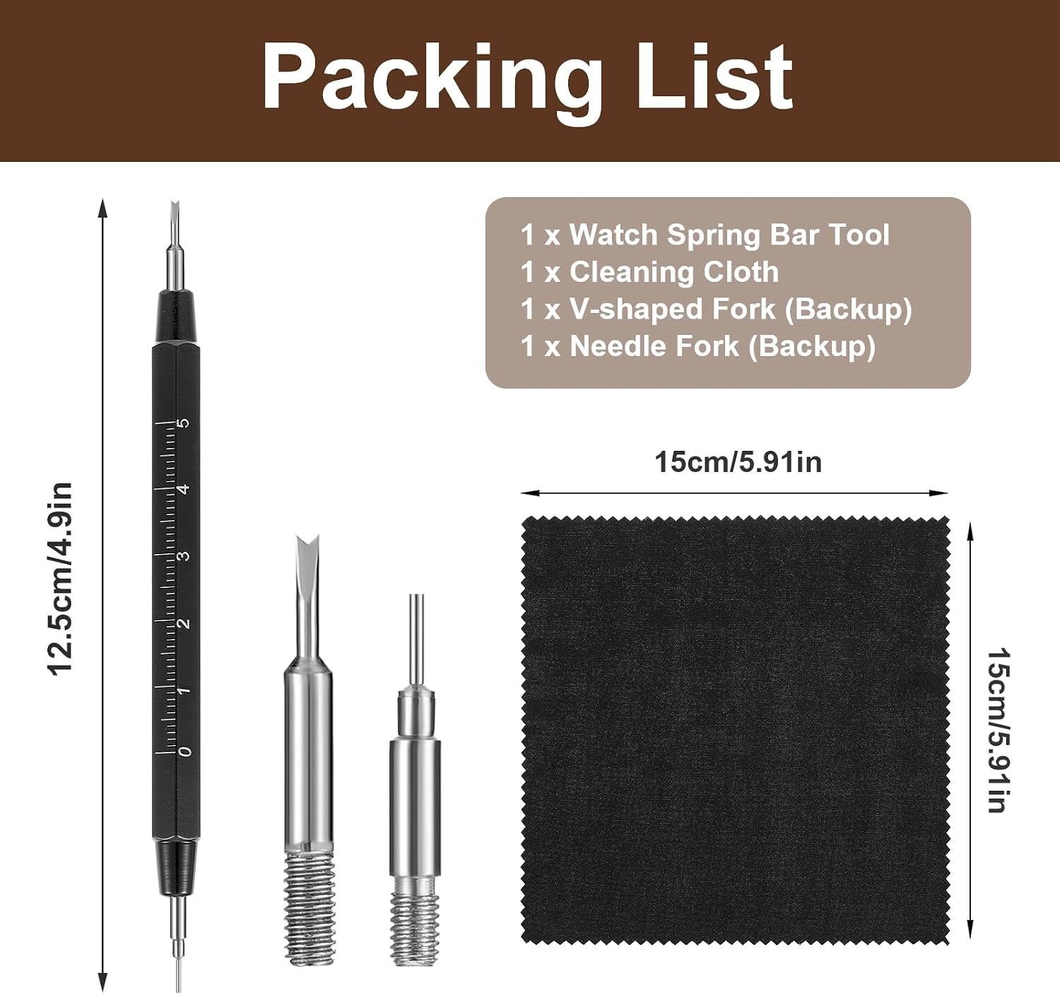 Compact Watch Spring Bar Tool Set with High-Density Cleaning Cloth Included