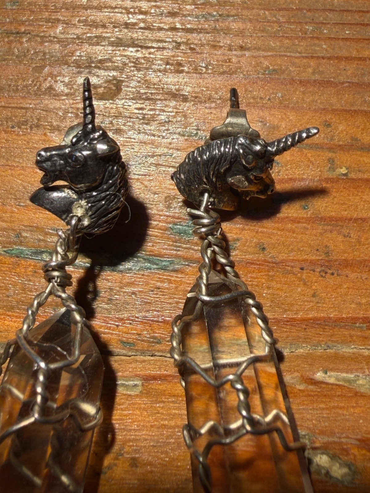 Vtg Carol Felley Unicorn Horse Dangle Earrings Sterling Silver & Crystal Signed