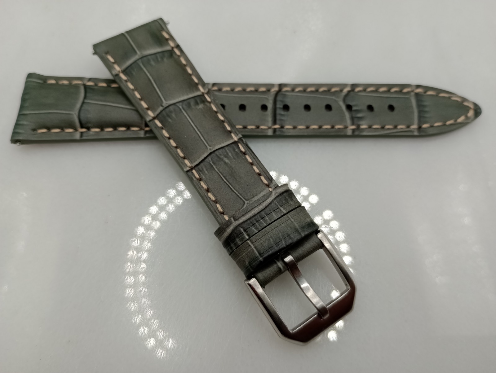 New 20mm Geckota Watchgecko Alligator Grain Calf Leather Grey Watch Strap 6B148
