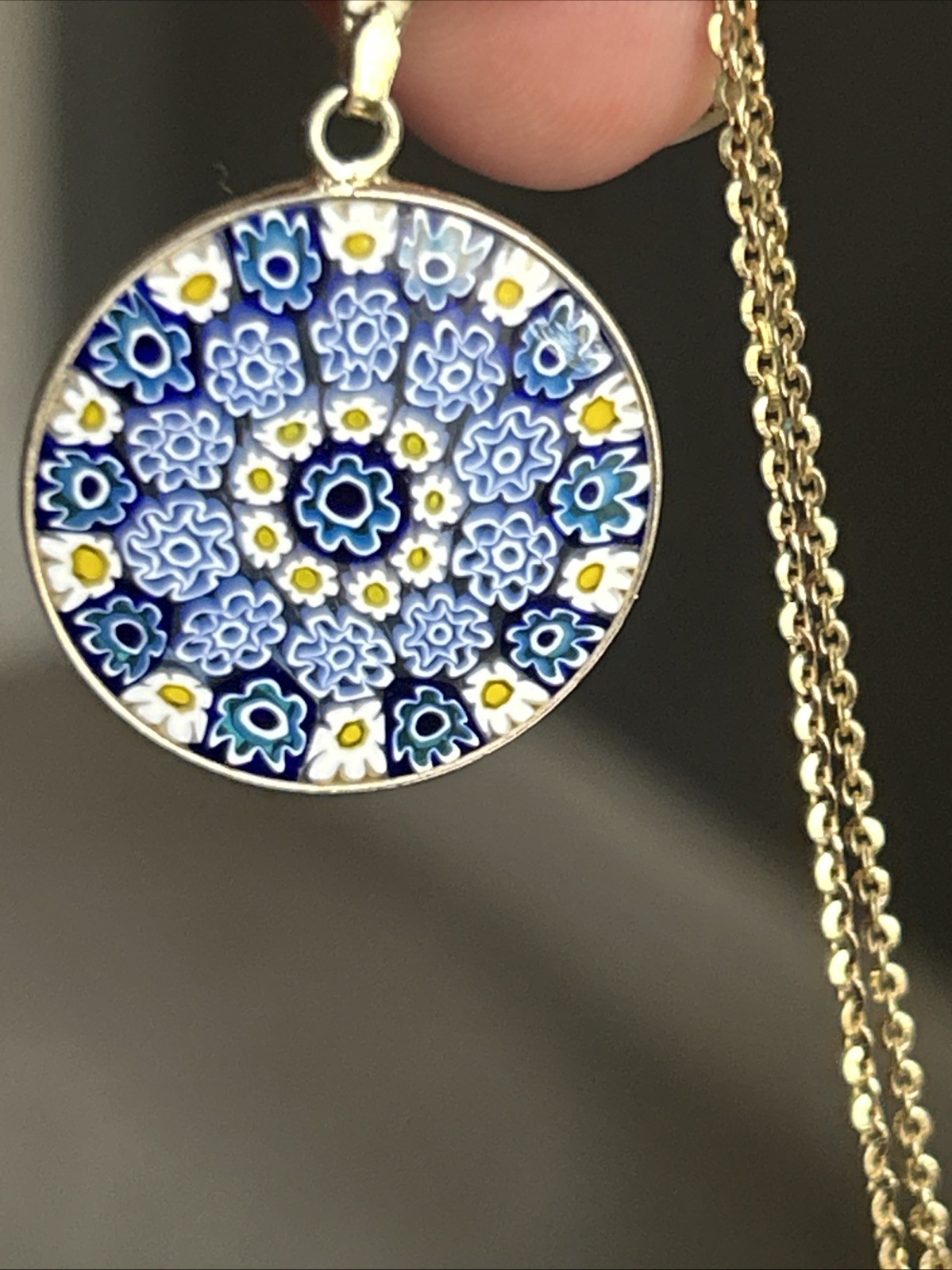 925 Silver Millefiori Pendant On 46cm Chain/ Gold Overlay