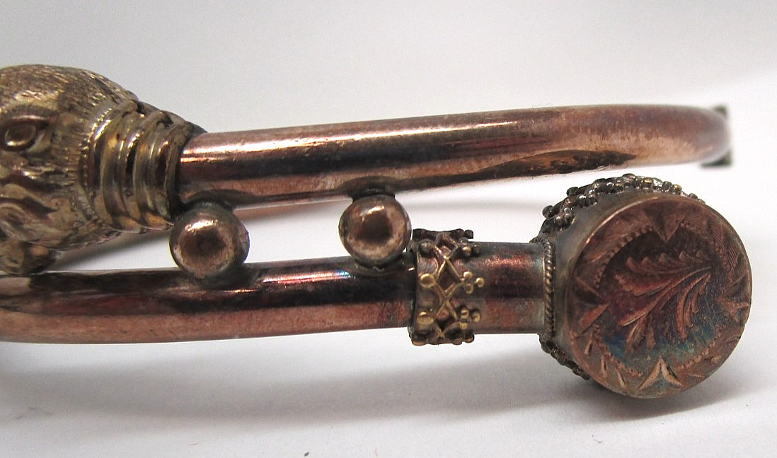 Victorian Etruscan Gold Filled Lion Head Bangle Near MINT
