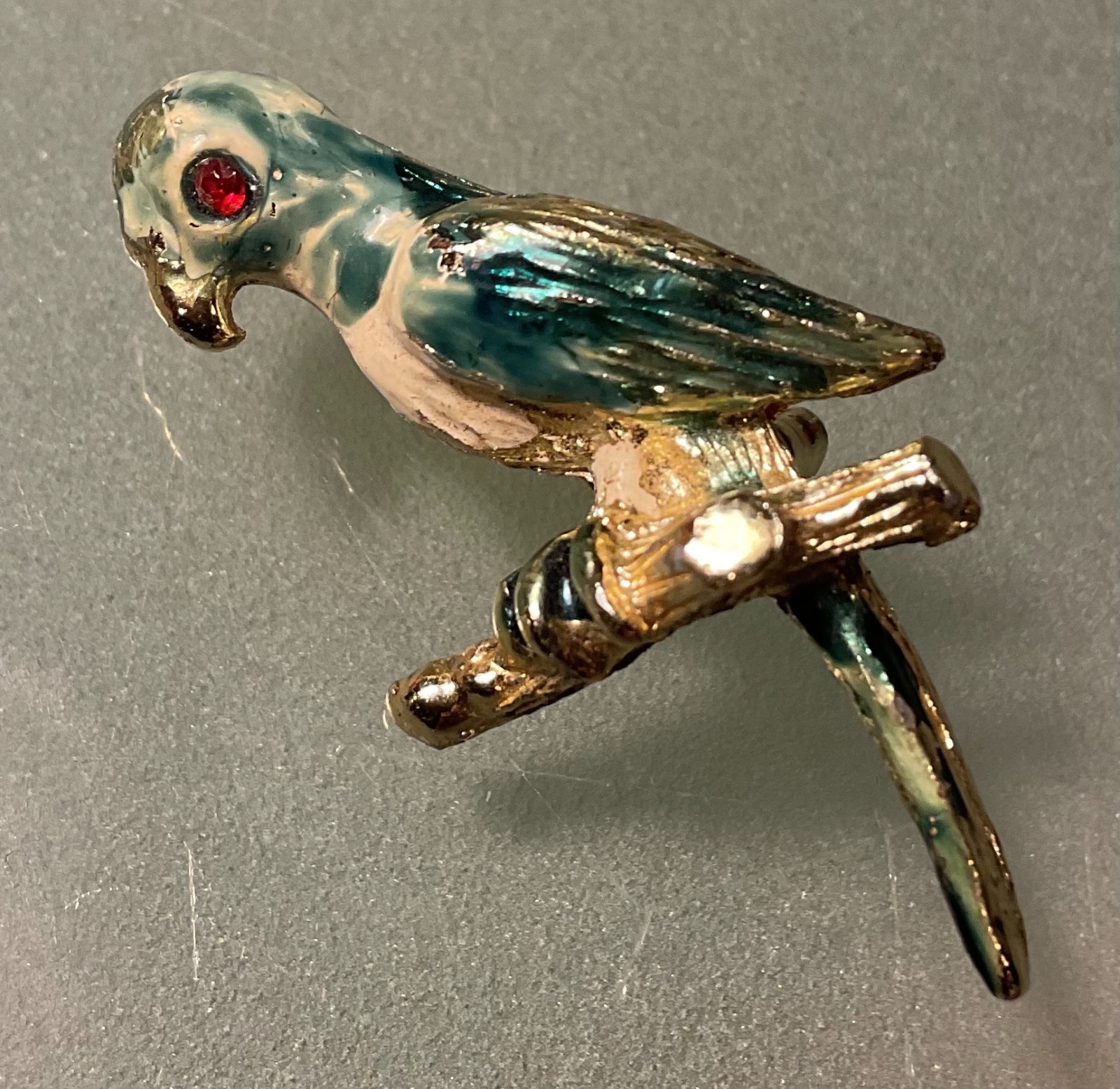 Parrot Brooch Pin – Blue Green Yellow Enamel – Gold Tone – 1 1/2″