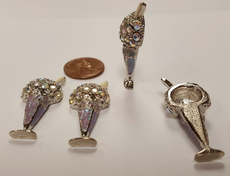 CRYSTAL RHINESTONE ICE CREAM SODA SPARKLE ENAMEL CUP 30mm. CABOCHON FINDING R817