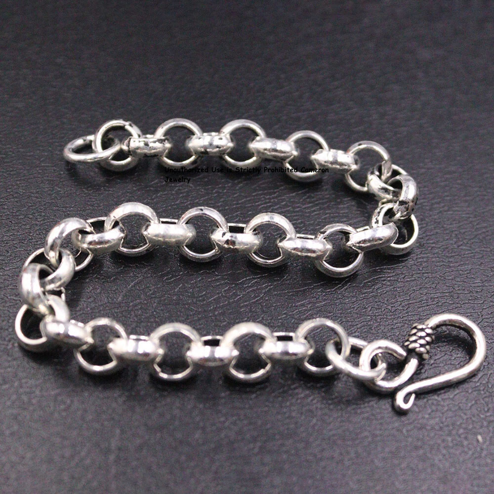 Pure S925 Sterling Silver Chain Men’s 10mm Cable Link Bracelet 25-26g 7.6inch