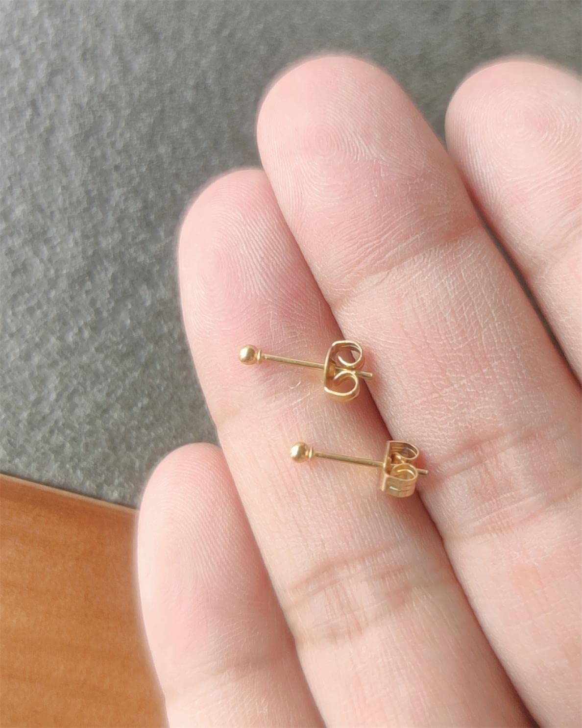 12Pcs 2MM Tiny Ball Stud Earrings, 20G Hypoallergenic Surgical Steel Small Gold
