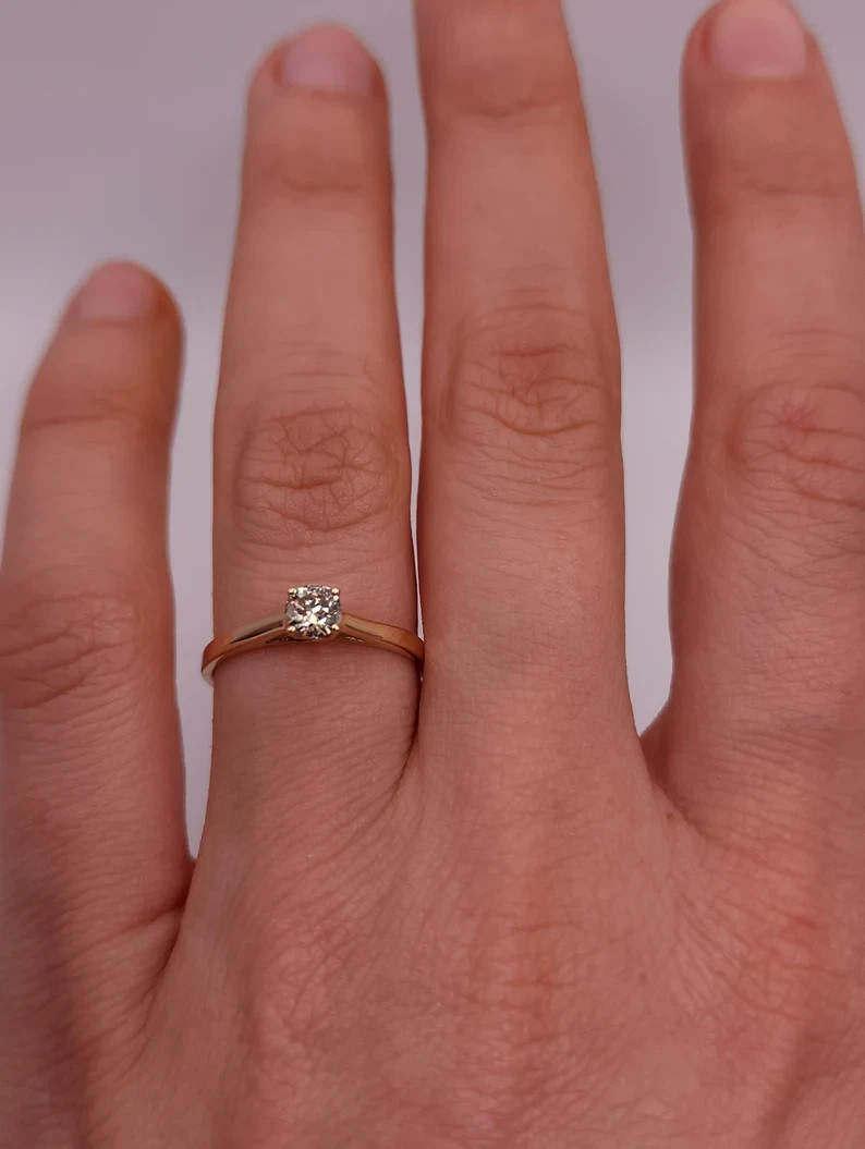 14K Yellow Gold DEF I1-I3 Natural Diamond Birthday Ring 0.25Ct UGL Round Cut