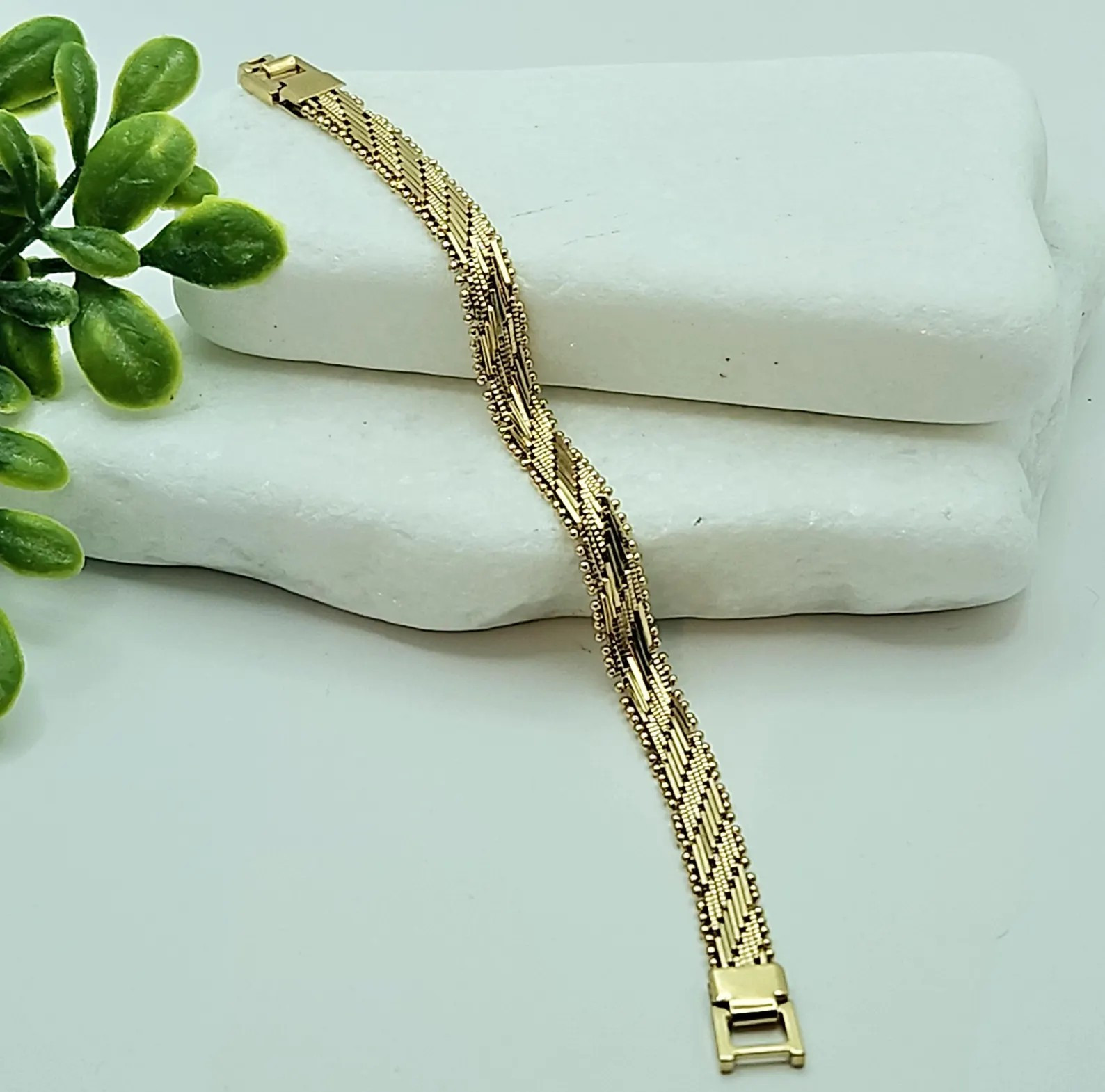 Gold Vintage Bracelet, Flat Vintage Style Bracelet, 14k Heavy Plated Gold