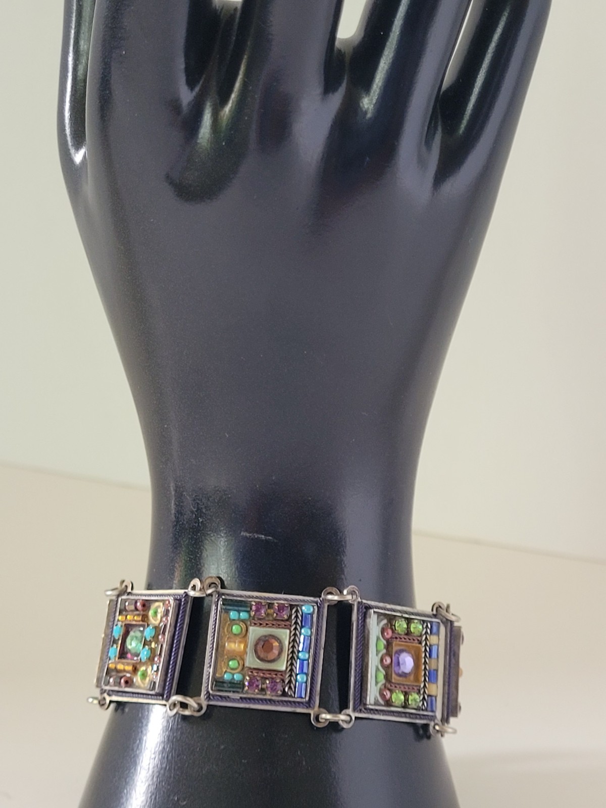 Adaya Colorful Enamel Crystal Panel Bar Link Bracelet 7.5” Israel