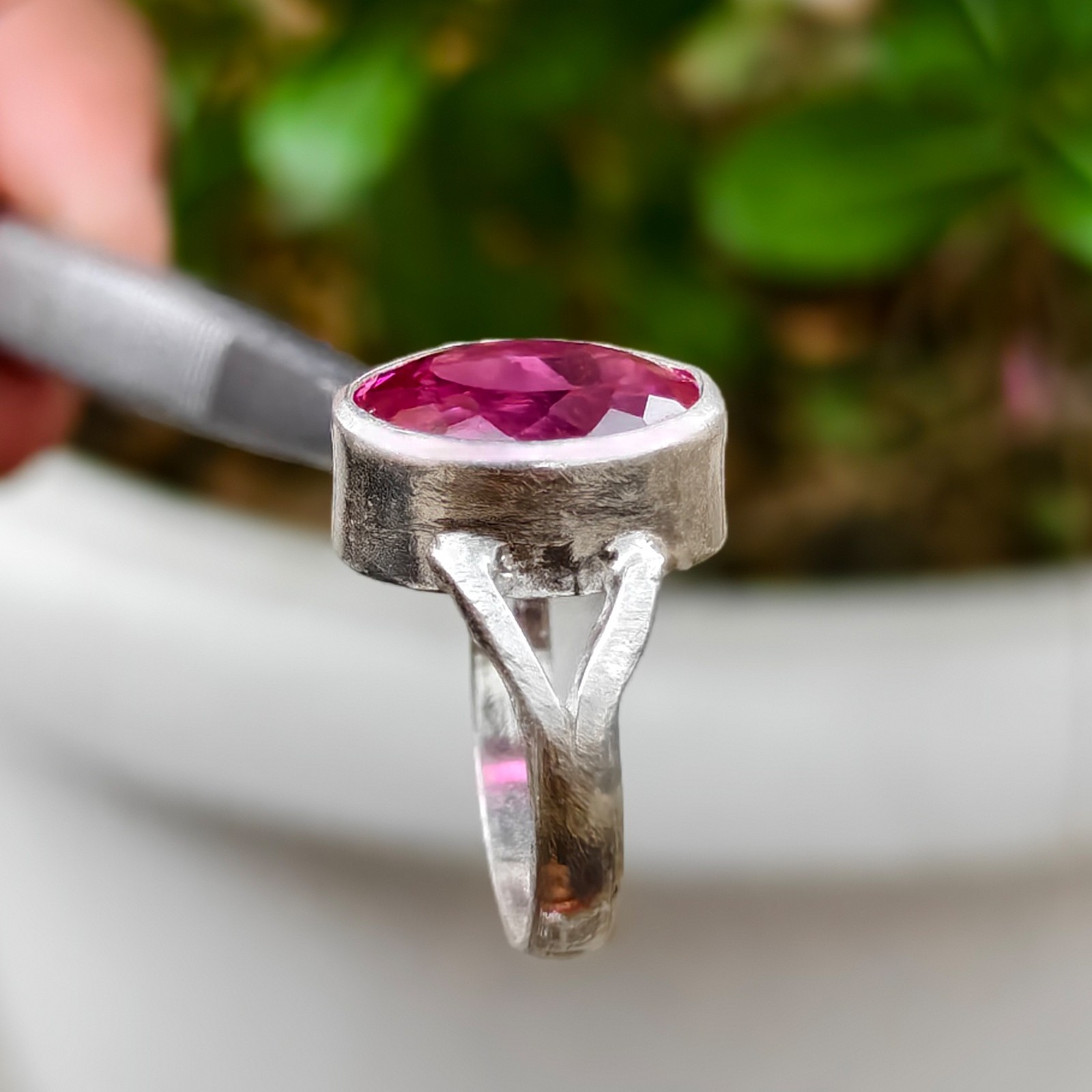 Certified 29.70 Ct Rhodolite Garnet Raspberry Pink Sterling Silver 925 Ring