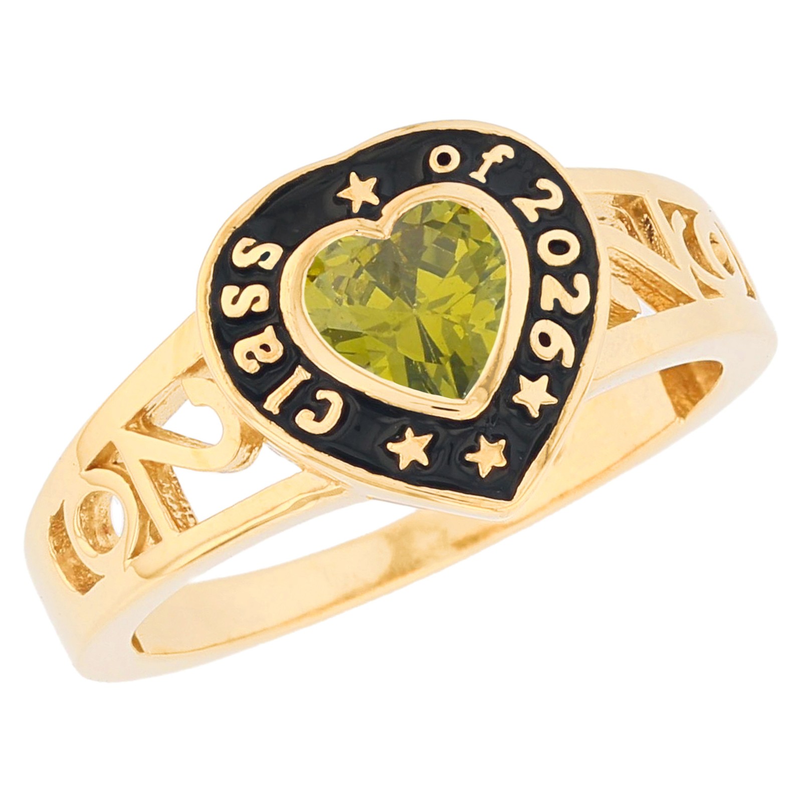 10k or 14k Yellow Gold August Birthstone 2026 Heart Design Graduation Ring