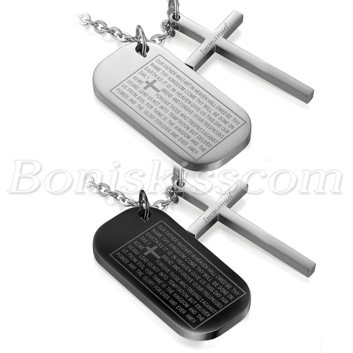 Men’s Military Army Stainless Dog Tag Bible Cross Pendant Necklace Engravable