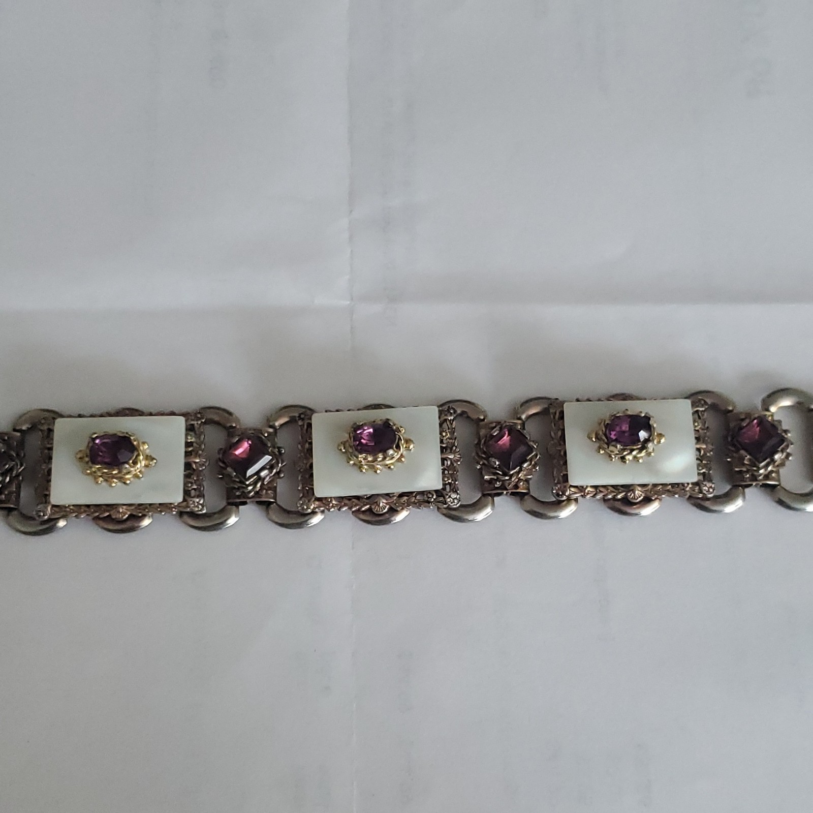 Silver-Tone Link Chain Bracelet w/ Purple Oval Crystal Stations, Foldover Clasp