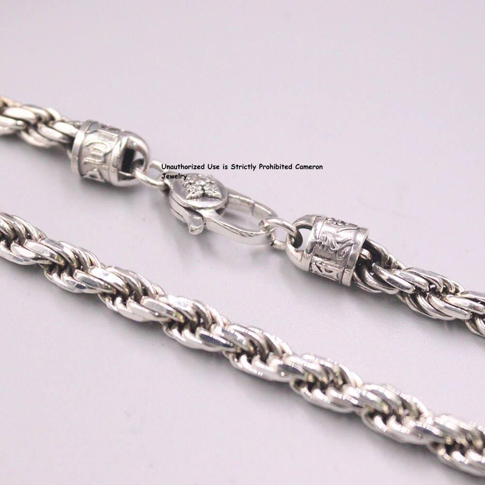 Pure S925 Sterling Silver Chain Men 4mm Twist Rope Link Necklace 34-35g 21.6inch