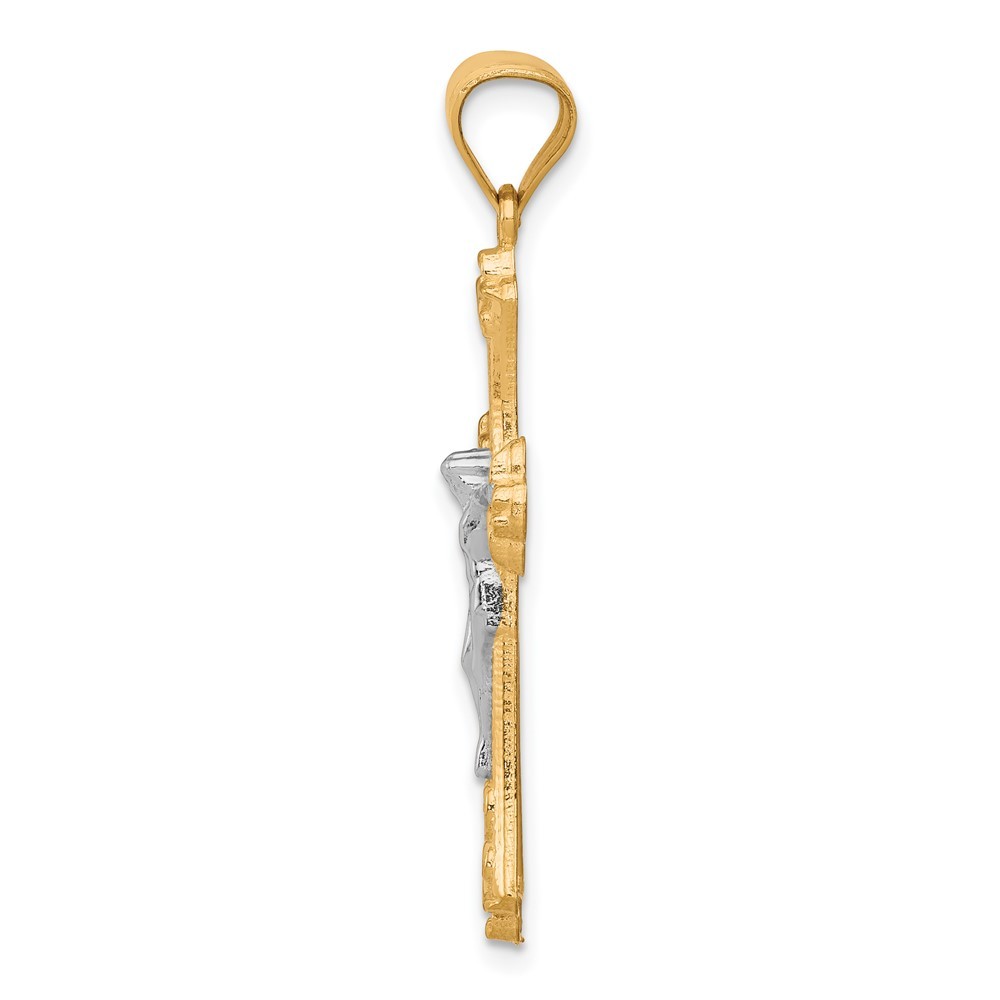 10k Two-tone Gold Fleur De Lis Crucifix Pendant 1.33 gram, L-1.38 In, W-0.83 In
