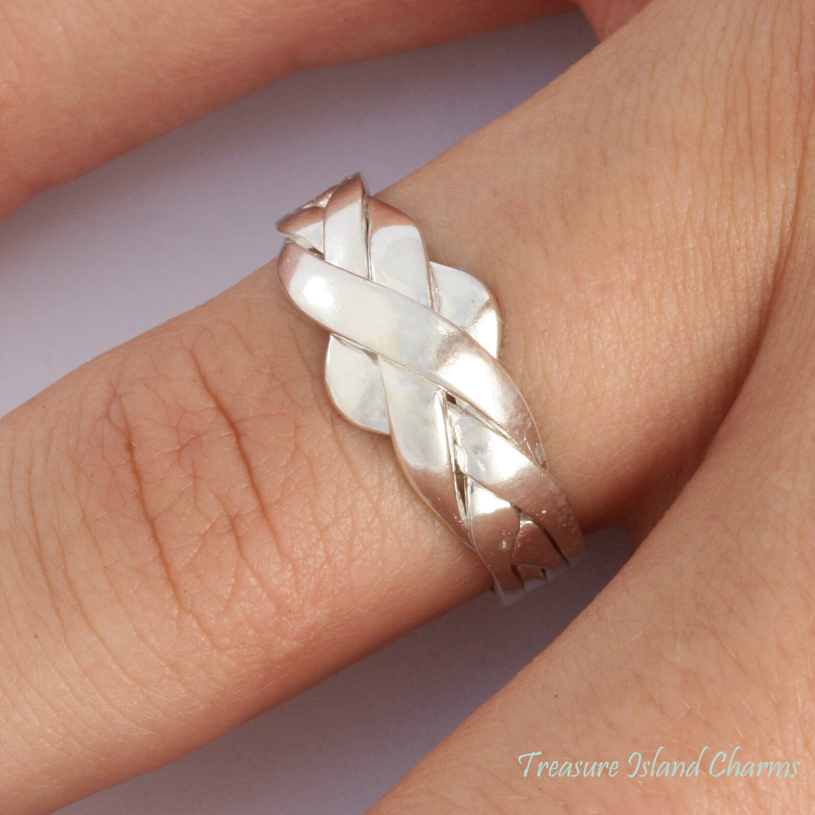 Solid 925 Sterling Silver 4-Piece 4-Band Braid Puzzle Ring Size 6,7,8,9,10,11,12