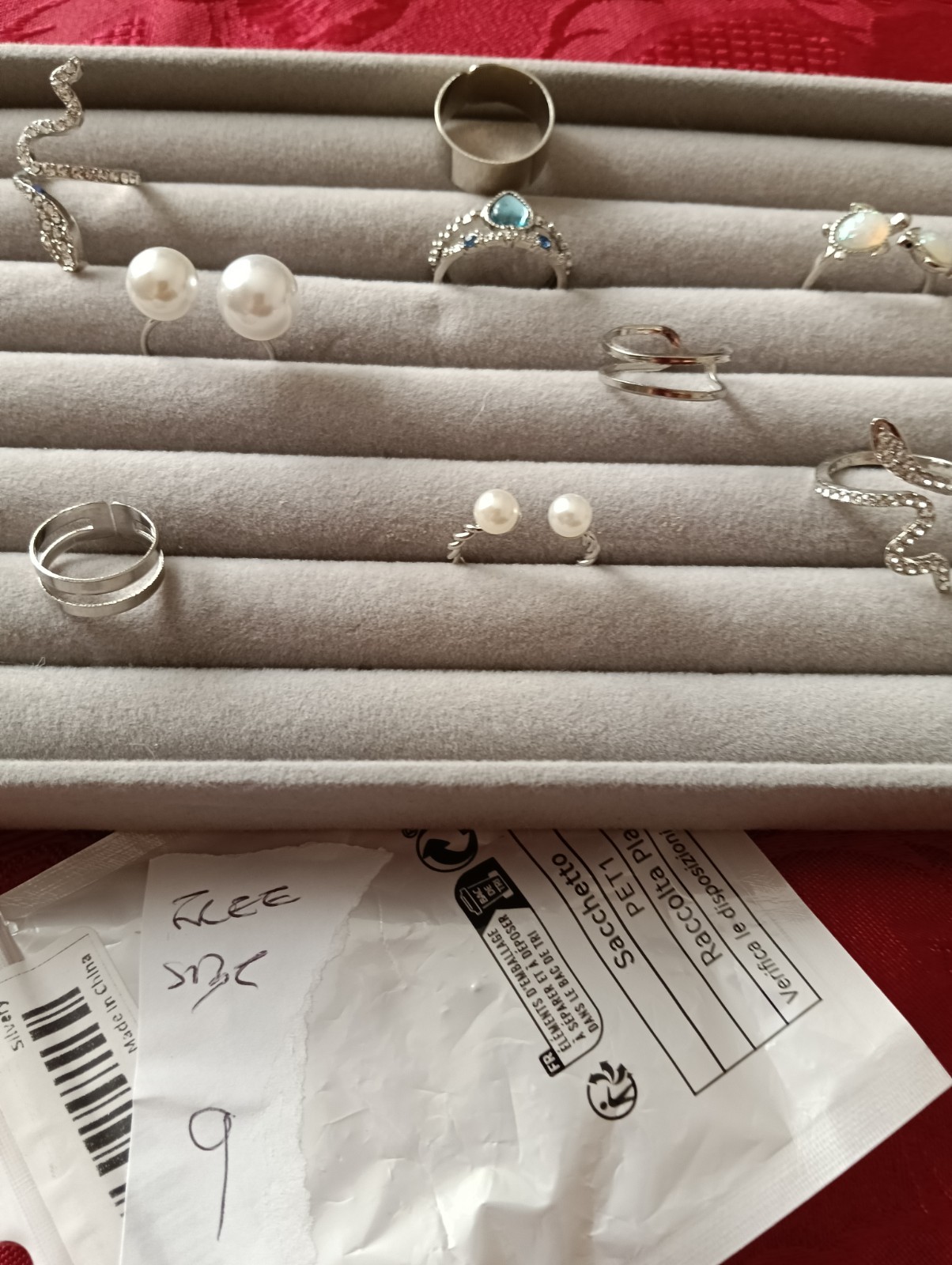 9 x Collection Various Style Silver Coloured Costume Rings free Size