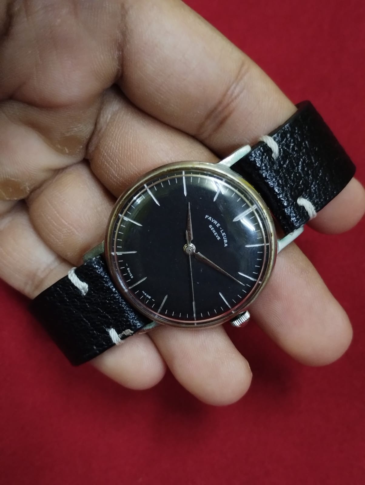 Vintage Favre leuba Black color original men swiss working wrist watch.048 rare