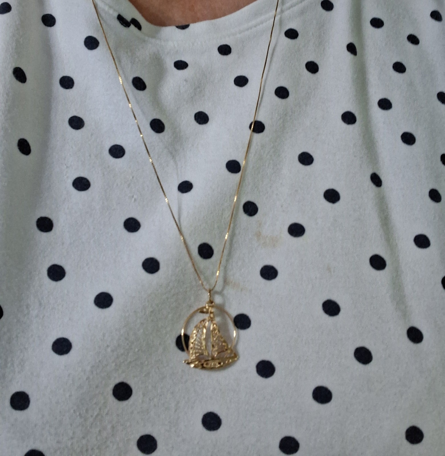 14k Solid Gold Sailboat W/ Charm Holder On 14k Solid Gold 26inch Box Chain 3.3G