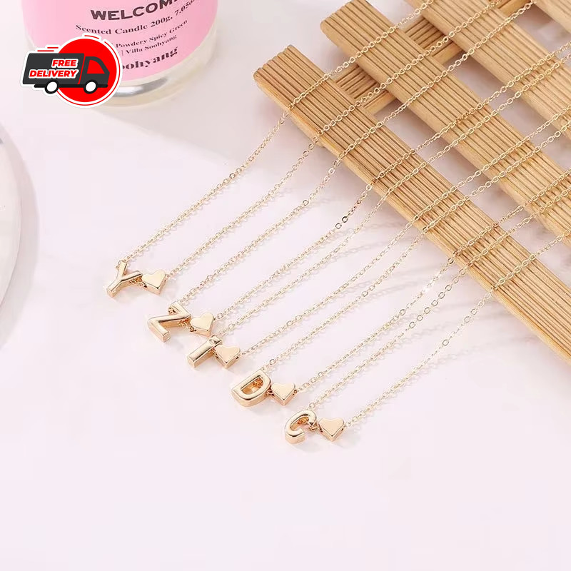 Tiny Heart Initial Necklace Gold/Silver Letter Pendant Choker for Women
